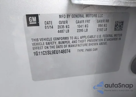 2014 Chevrolet Malibu 1Lt from USA, damaged, VIN 1G11C5SL9EU148074